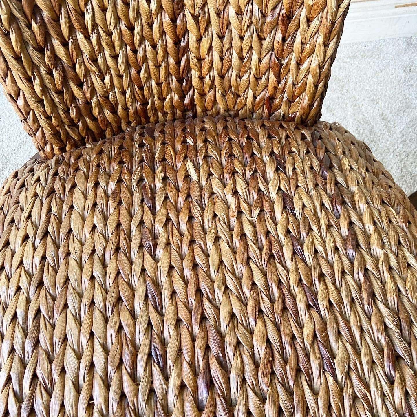 Wicker Boho Chic Woven Sea Grass Dining Chairs - Set of 4 For Sale