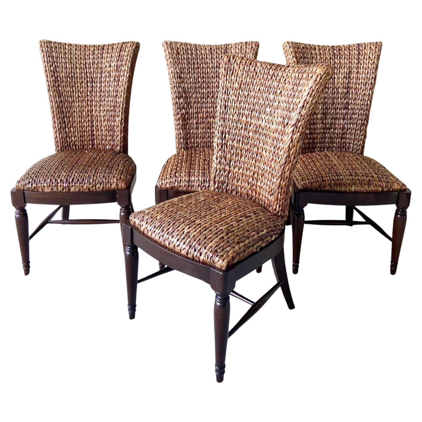 Boho Chic Woven Sea Grass Dining Chairs - Set of 4 For Sale