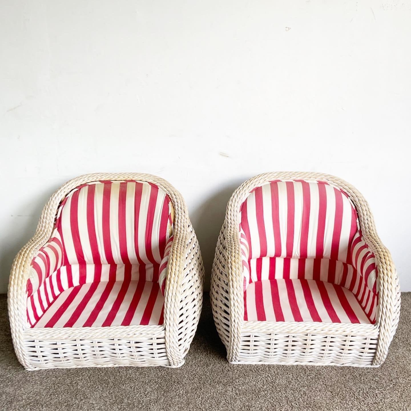 Bohemian Boho Chic Woven Wicker Bulbous Lounge Chairs - a Pair For Sale