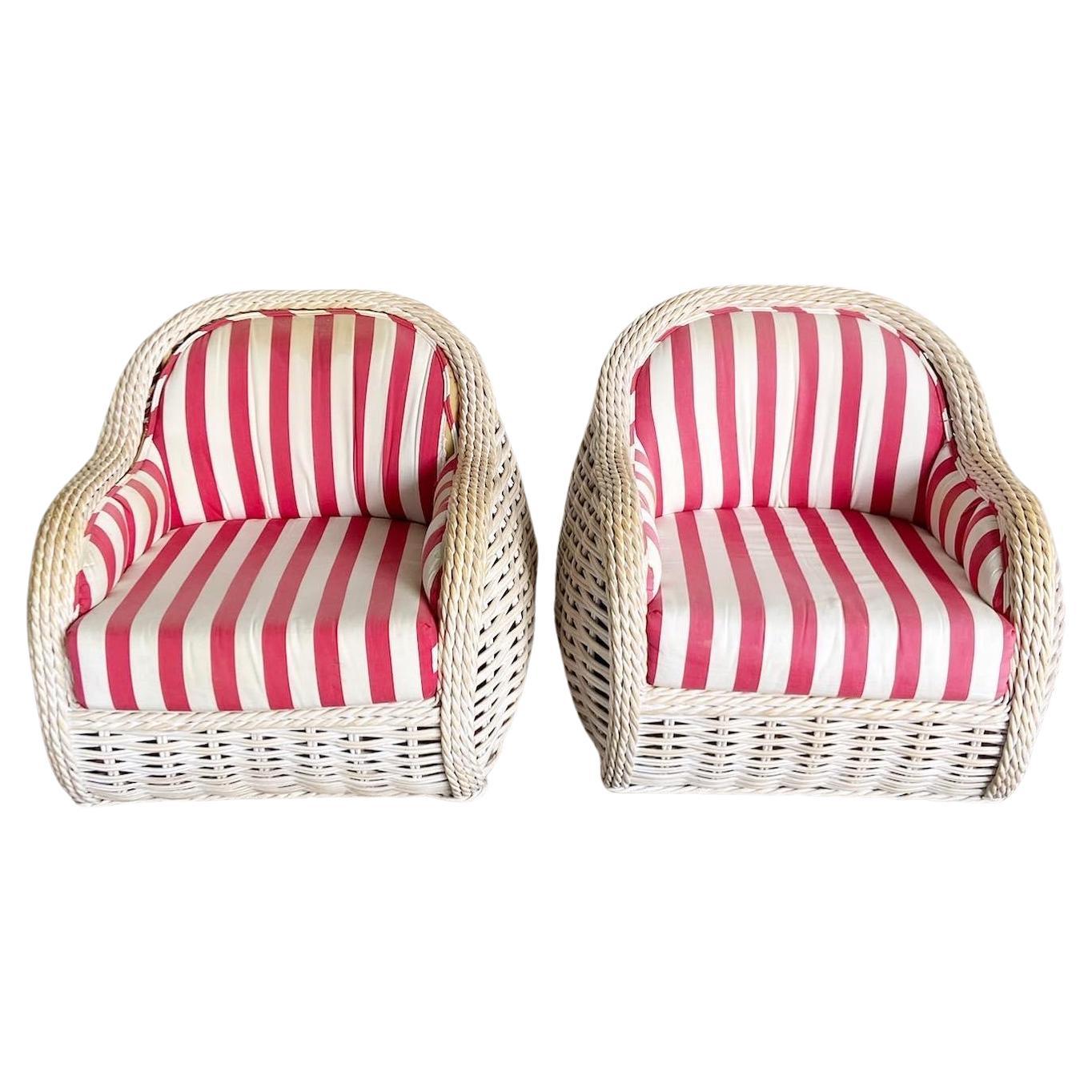 Boho Chic Woven Wicker Bulbous Lounge Chairs - a Pair For Sale