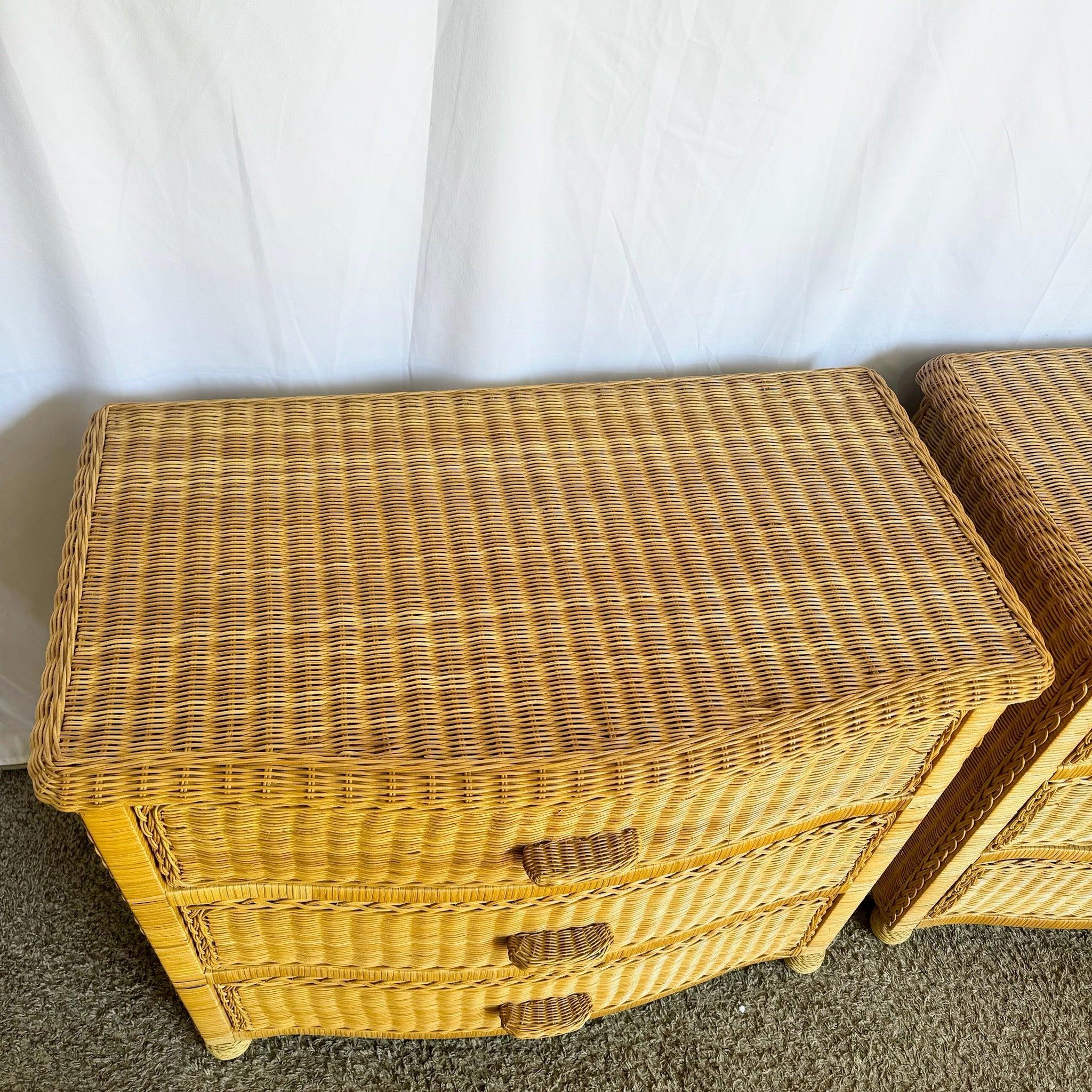 Boho Chic Woven Wicker Commodes/Chests of Drawers - A Pair For Sale 1