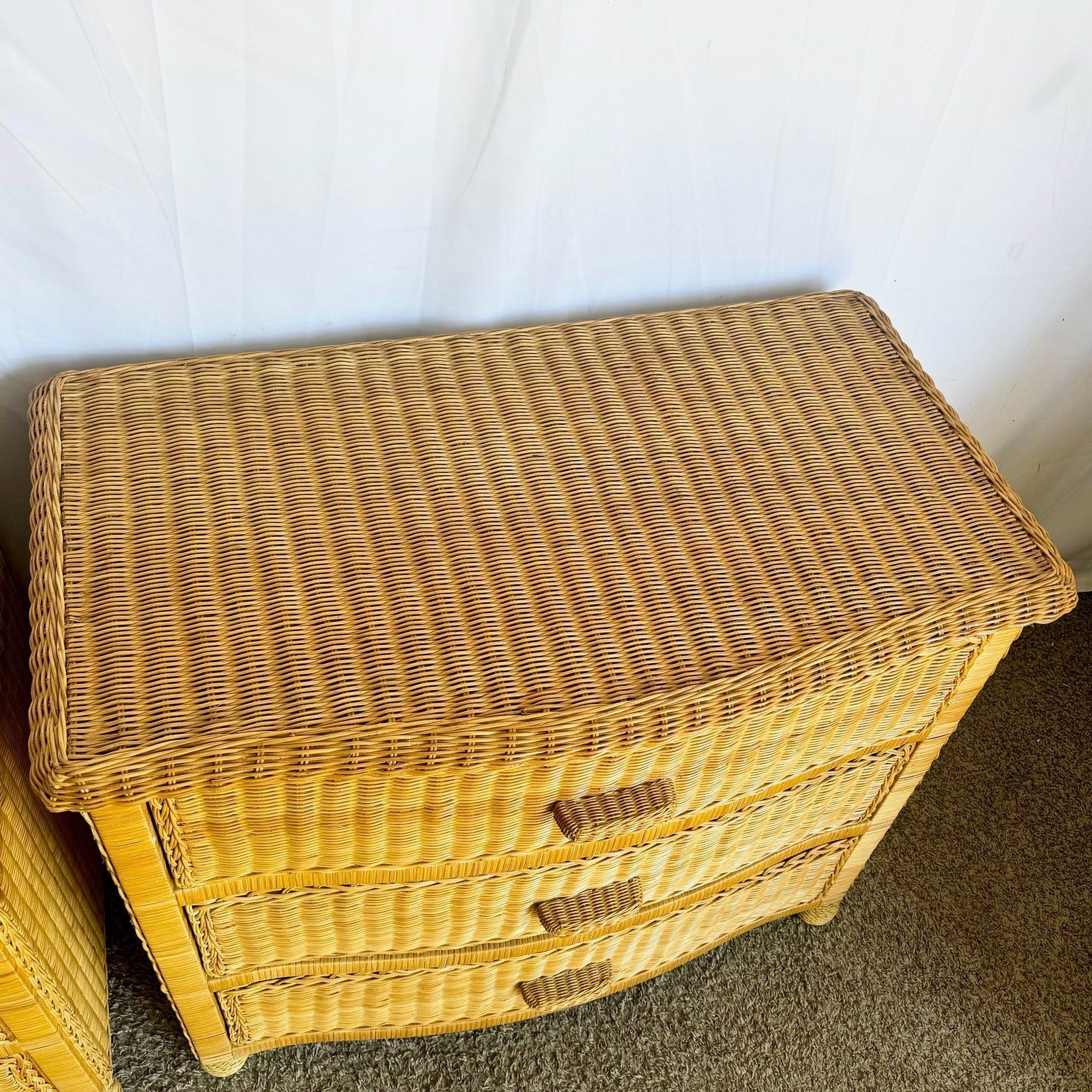 Boho Chic Woven Wicker Commodes/Chests of Drawers - A Pair For Sale 2