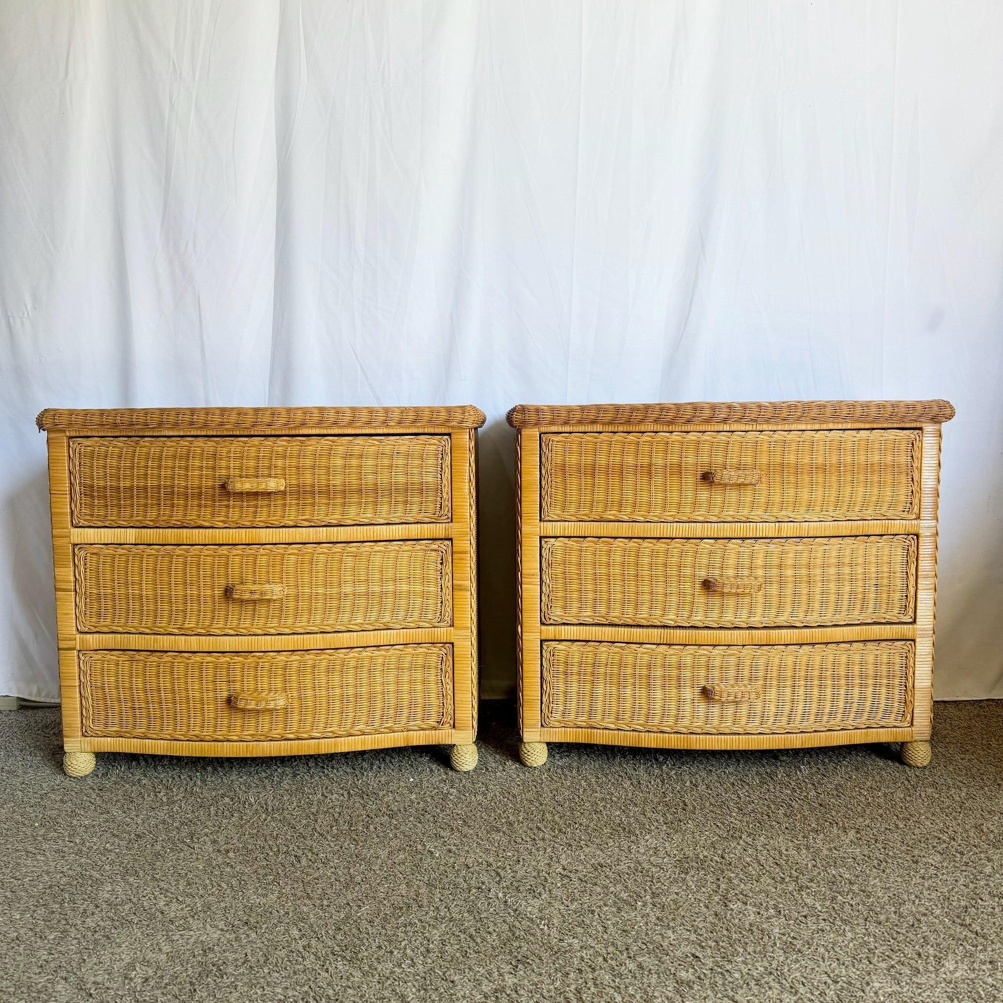 Boho Chic Woven Wicker Commodes/Chests of Drawers - A Pair For Sale 3