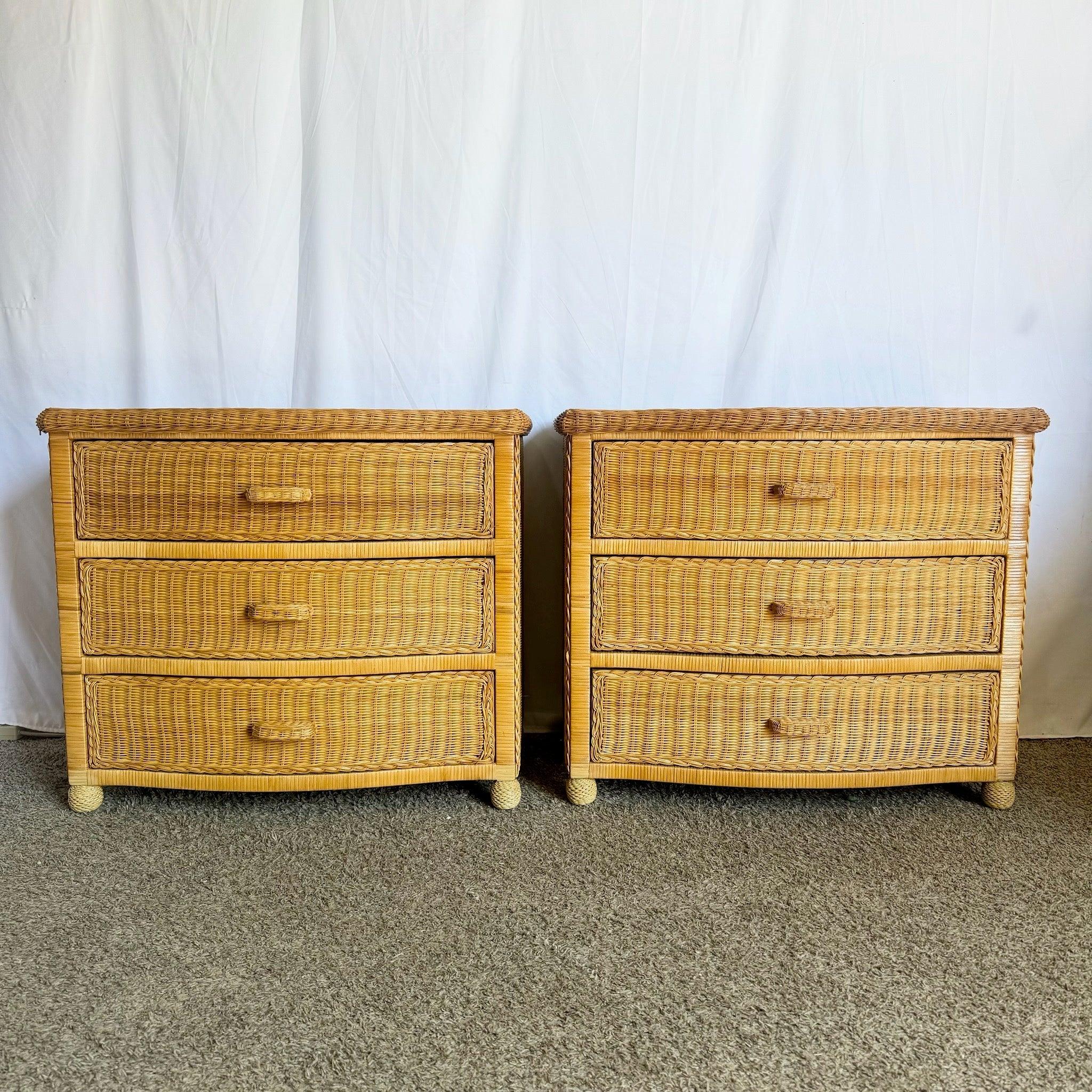 Boho Chic Woven Wicker Commodes/Chests of Drawers - A Pair For Sale 4