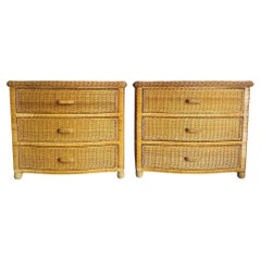Boho Chic Woven Wicker Commodes/Chests of Drawers - A Pair