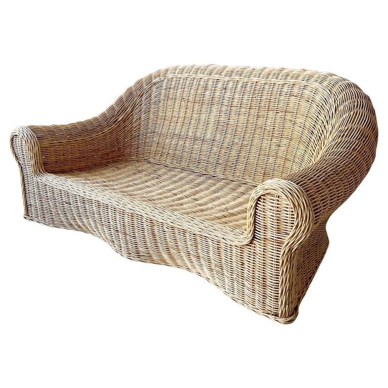 Boho Chic Woven Wicker Sofa For Sale at 1stDibs