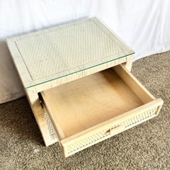 Boho Chic Wrapped Wicker Glass Top Nightstand