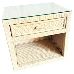 Boho Chic Wrapped Wicker Glass Top Nightstand