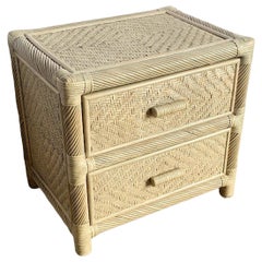 Boho Coastal Beige Twisted Pencil Reed Wicker Nightstand