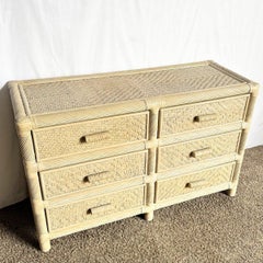 Cassettiera Boho Coastal Beige in vimini e canna ritorta con specchio - 2 pezzi