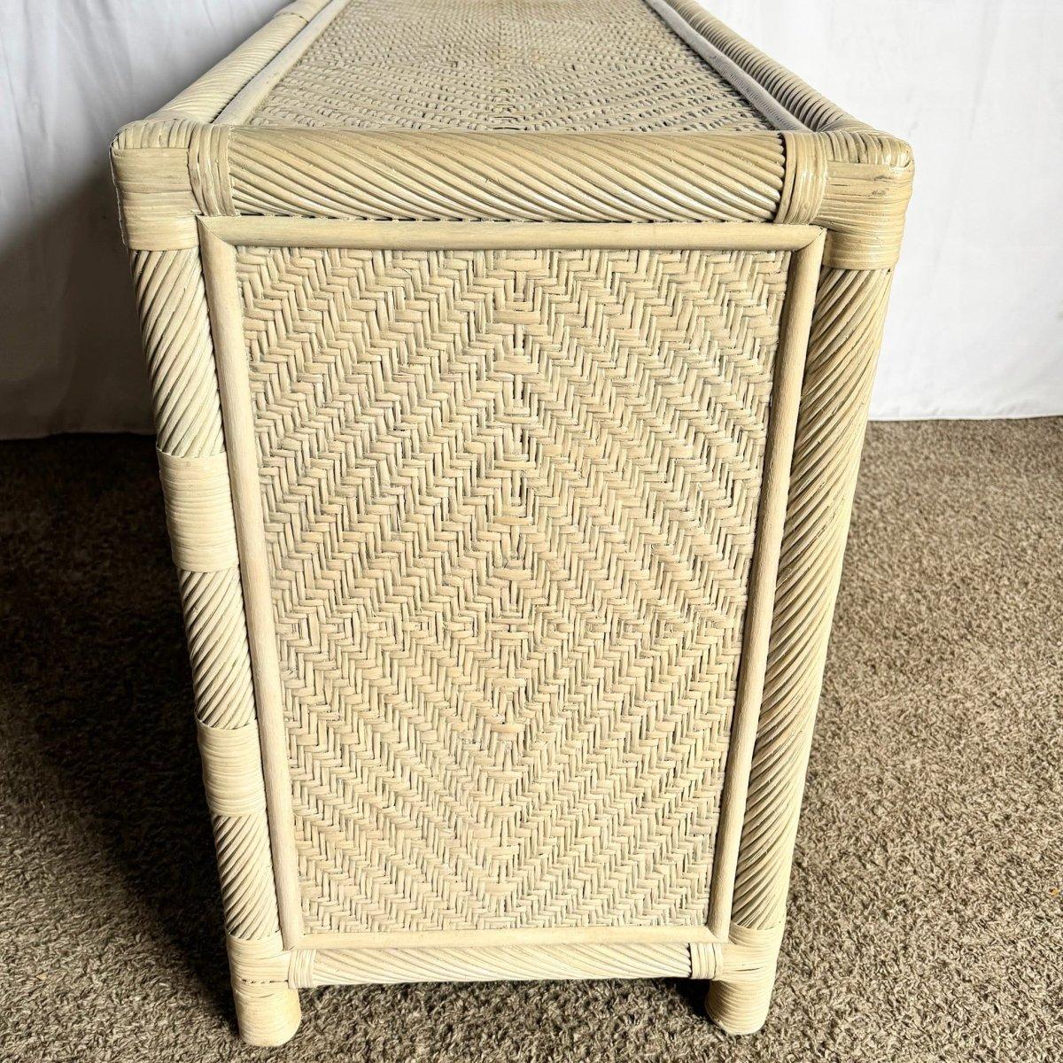 Philippine Boho Coastal Beige Wicker and Twisted Pencil Reed Dresser With Mirror - 2 Pieces For Sale
