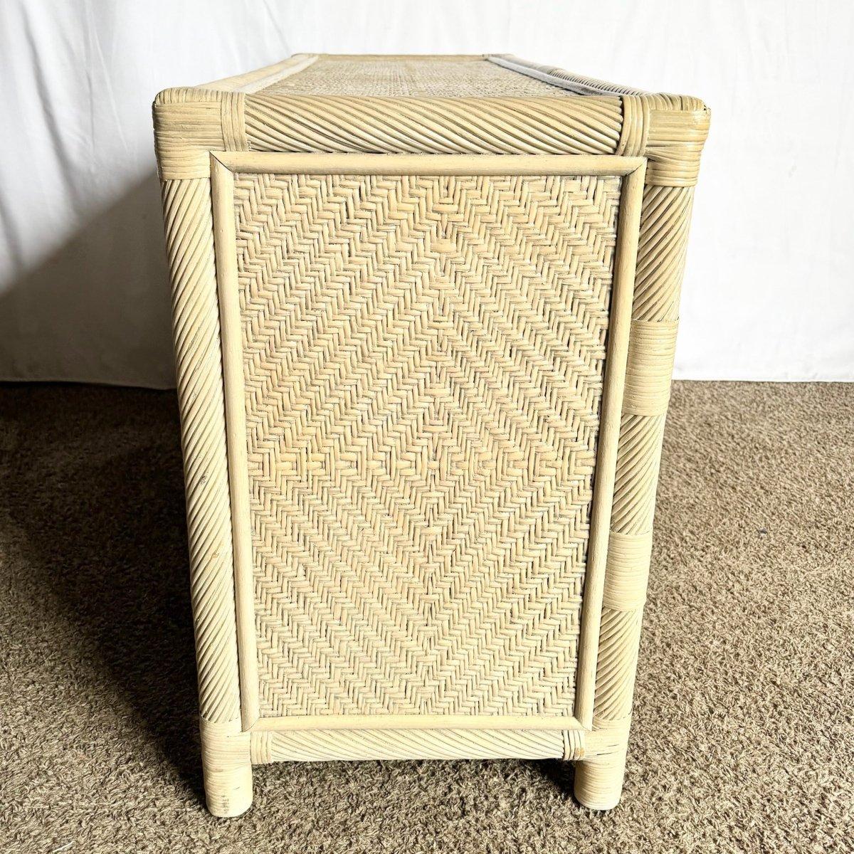 Boho Coastal Beige Wicker and Twisted Pencil Reed Dresser With Mirror - 2 Pieces For Sale 2