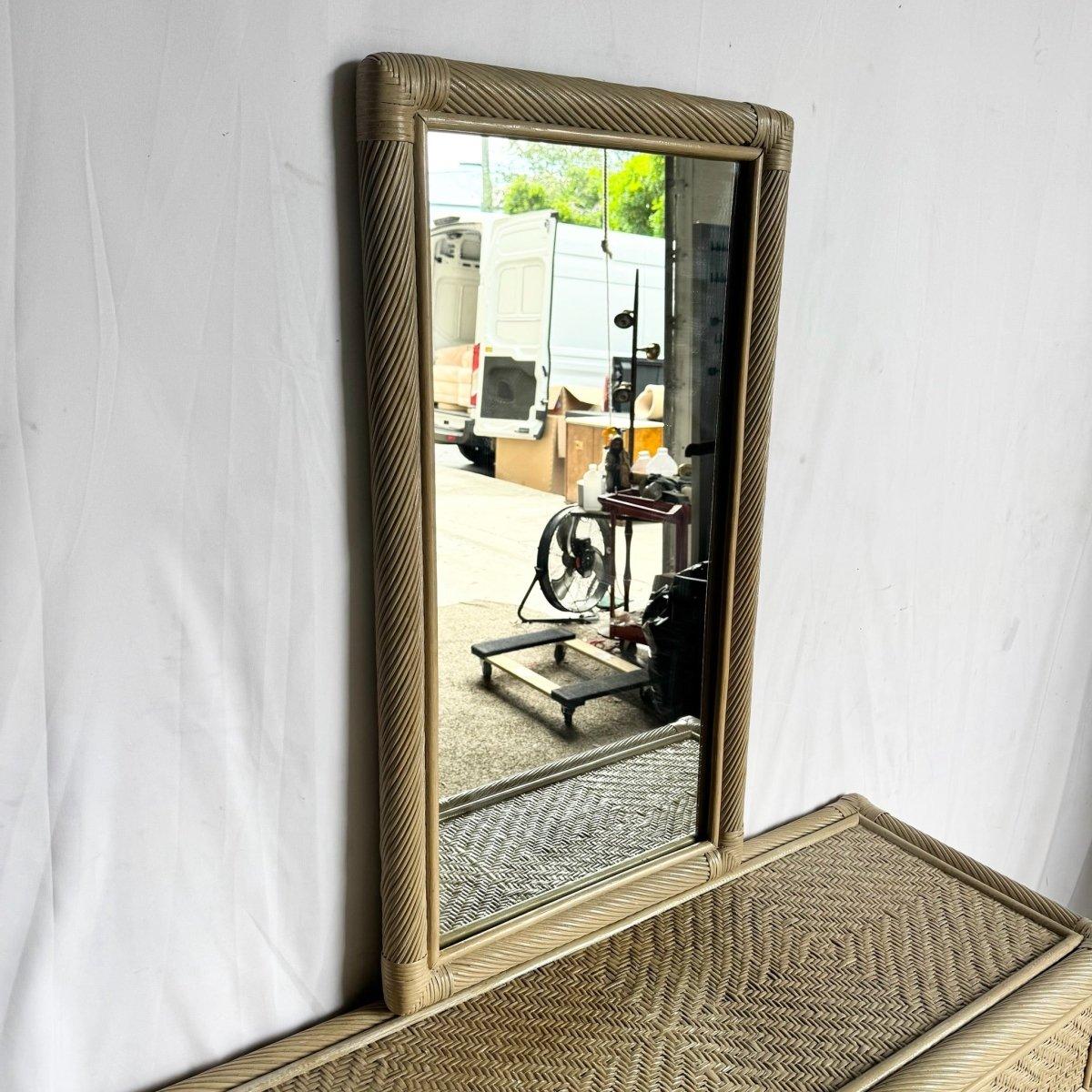 Boho Coastal Beige Wicker and Twisted Pencil Reed Dresser With Mirror - 2 Pieces For Sale 4