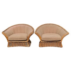 Boho Coastal Woven Rattan Oversized Retro Club Chairs Bielecky Brothers Style