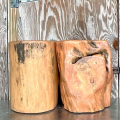 Boho Colored Tree Trunk Drinks Tables - Set of 2