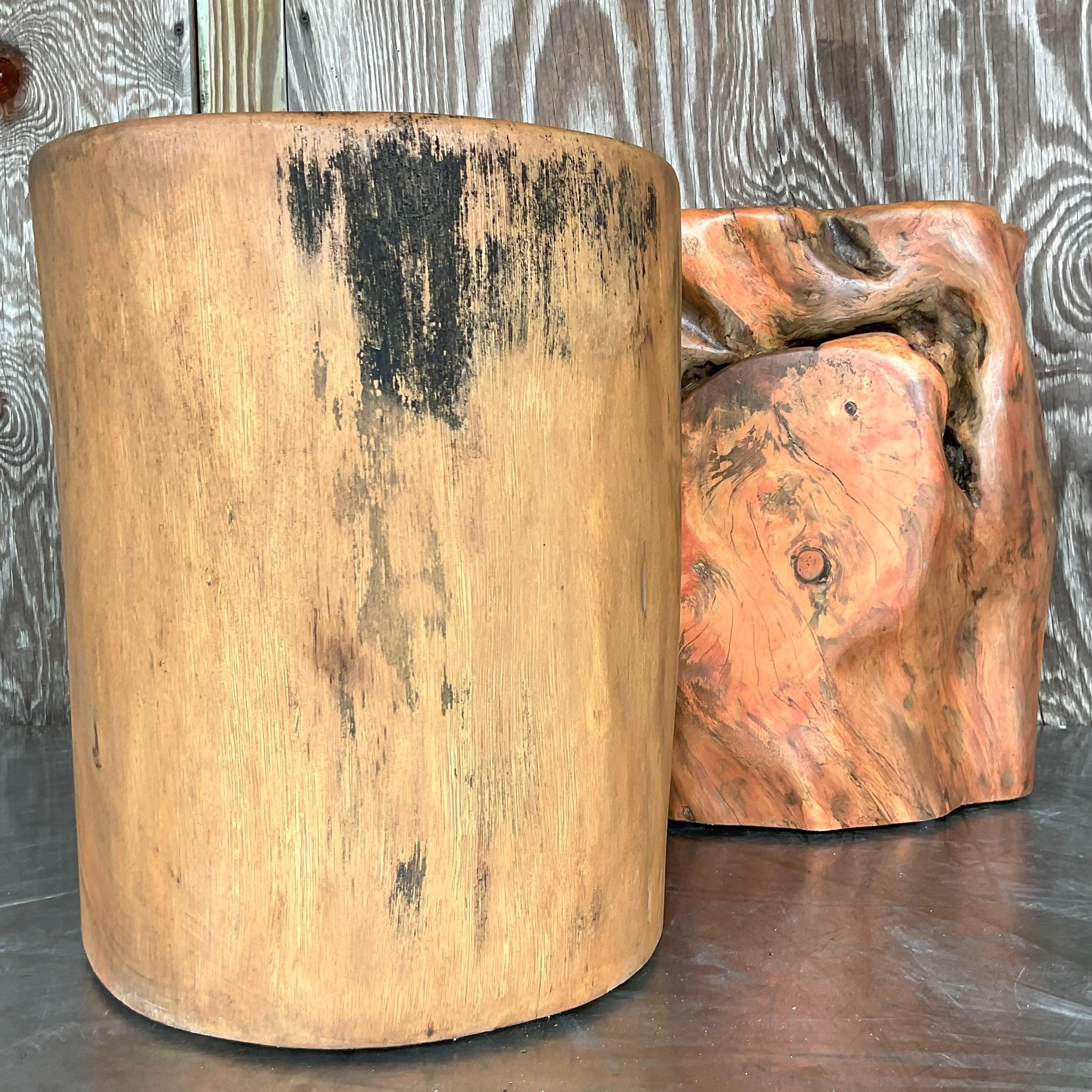 Contemporary Boho Colored Tree Trunk Drinks Tables - Set of 2 For Sale