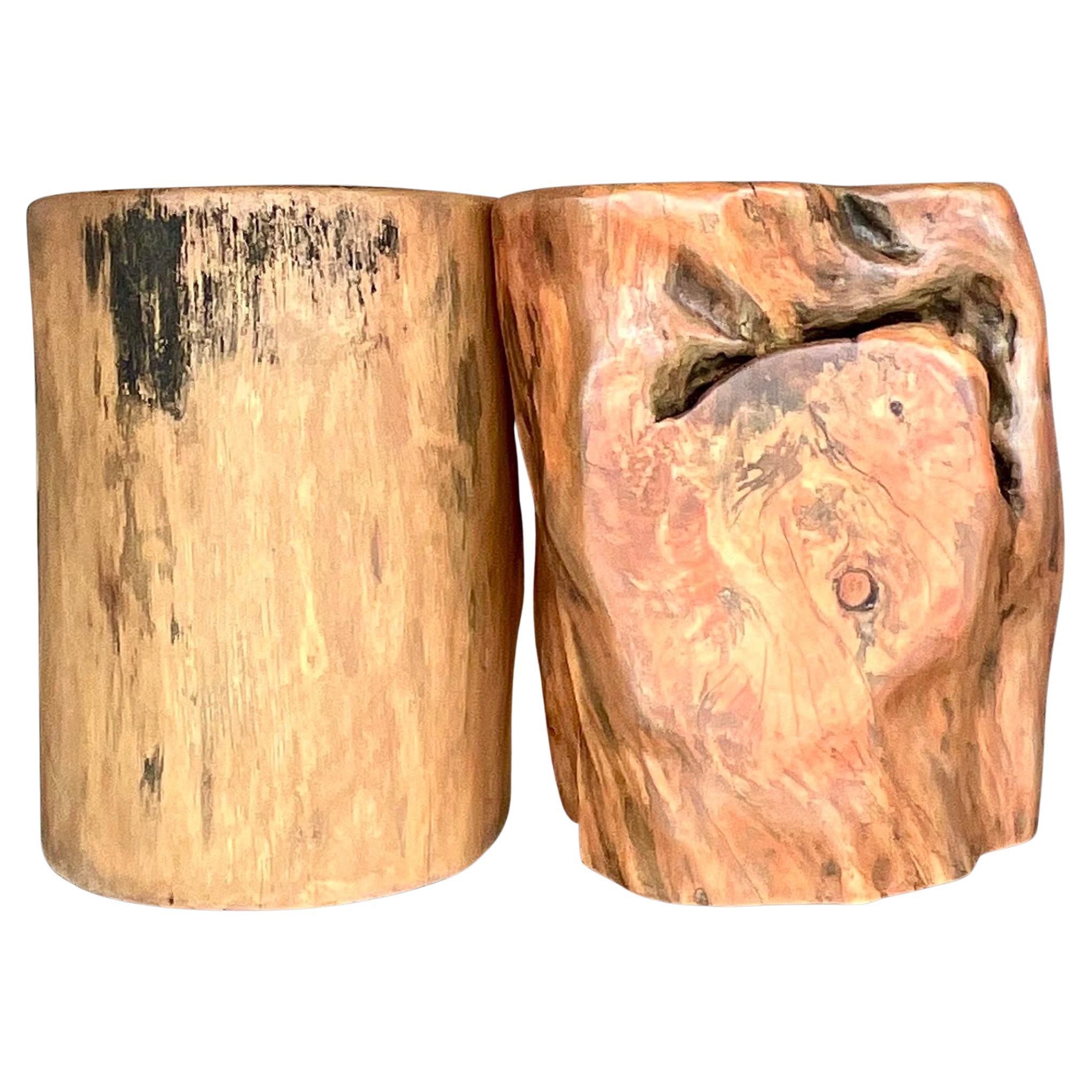 Boho Colored Tree Trunk Drinks Tables - Set of 2 For Sale