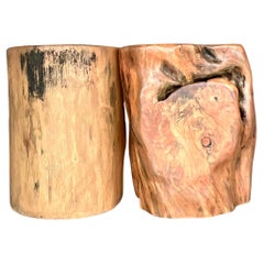 Boho Colored Tree Trunk Drinks Tables - Set of 2