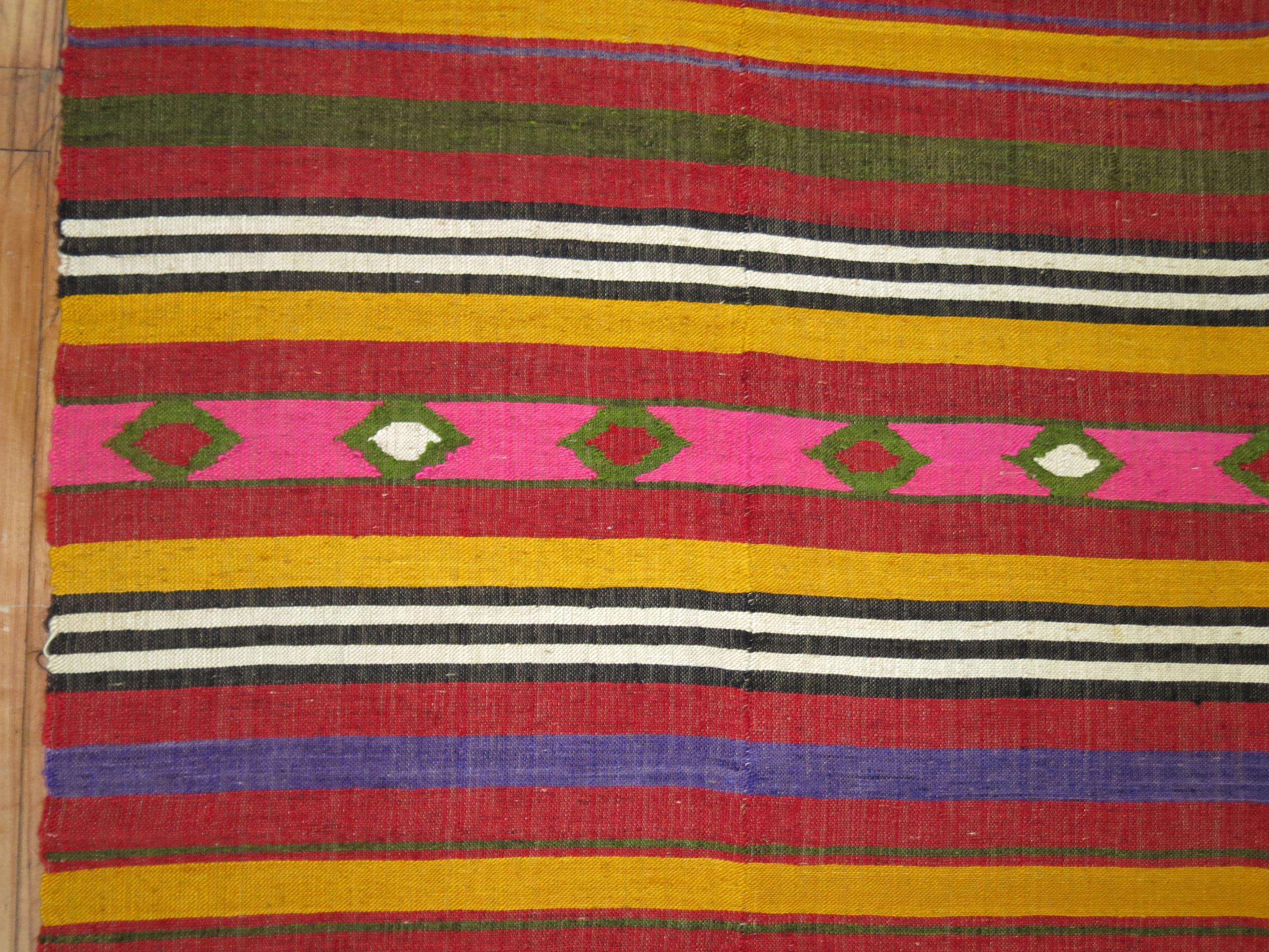 Hand-Knotted Boho Colorful 20th Century Turkish Kilim For Sale