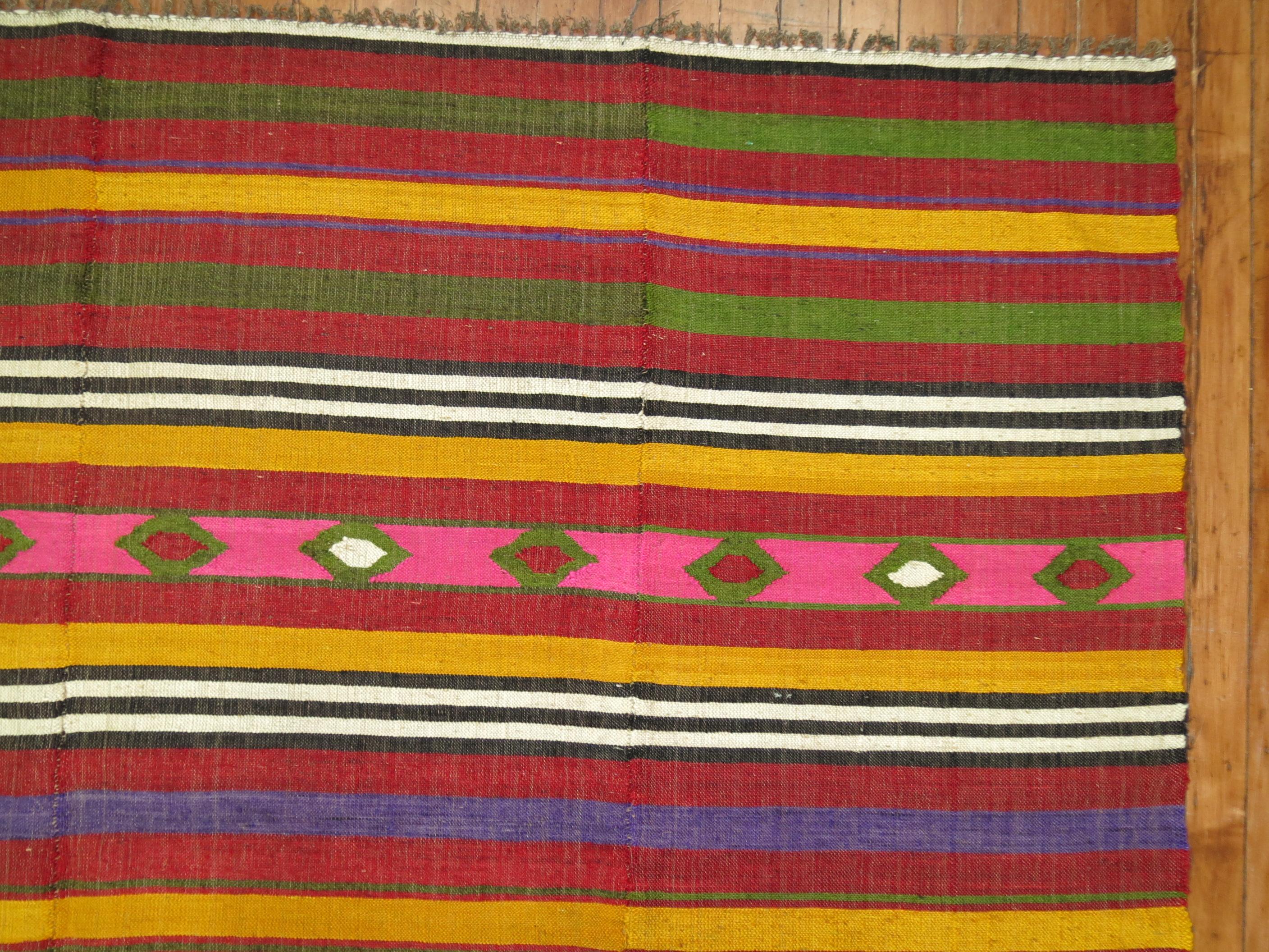 Wool Boho Colorful 20th Century Turkish Kilim For Sale