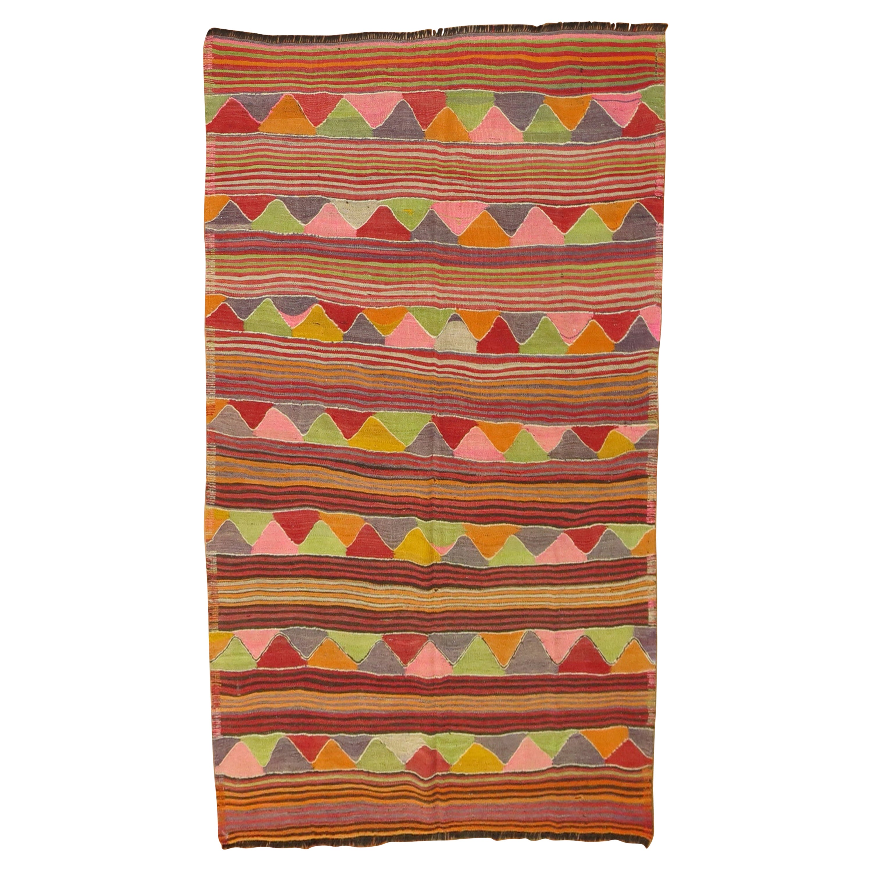 Kilim turc coloré bohème du 20ème siècle