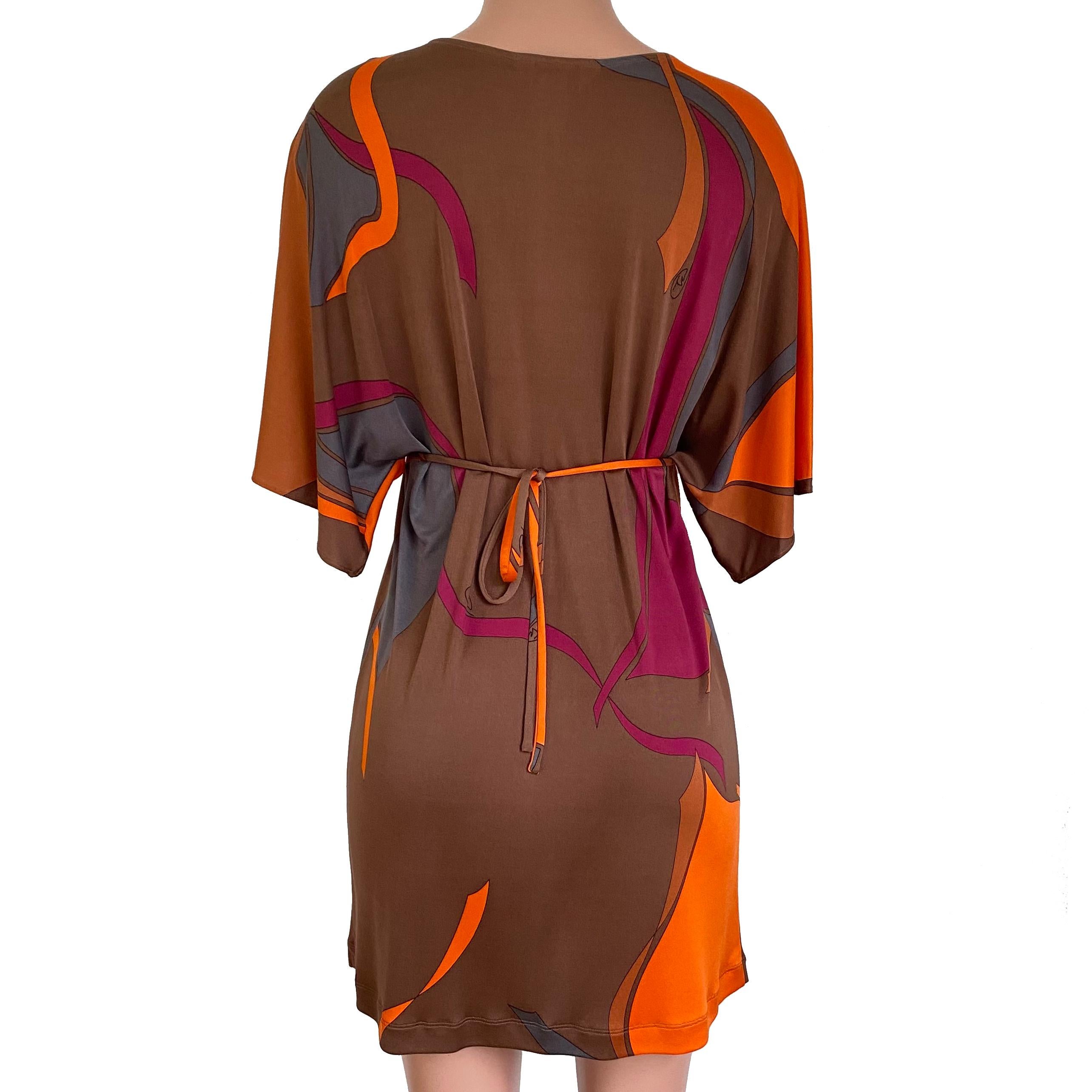 Flora Kung Boho Mini Orange Print Silk caftan NWT In New Condition For Sale In Boston, MA