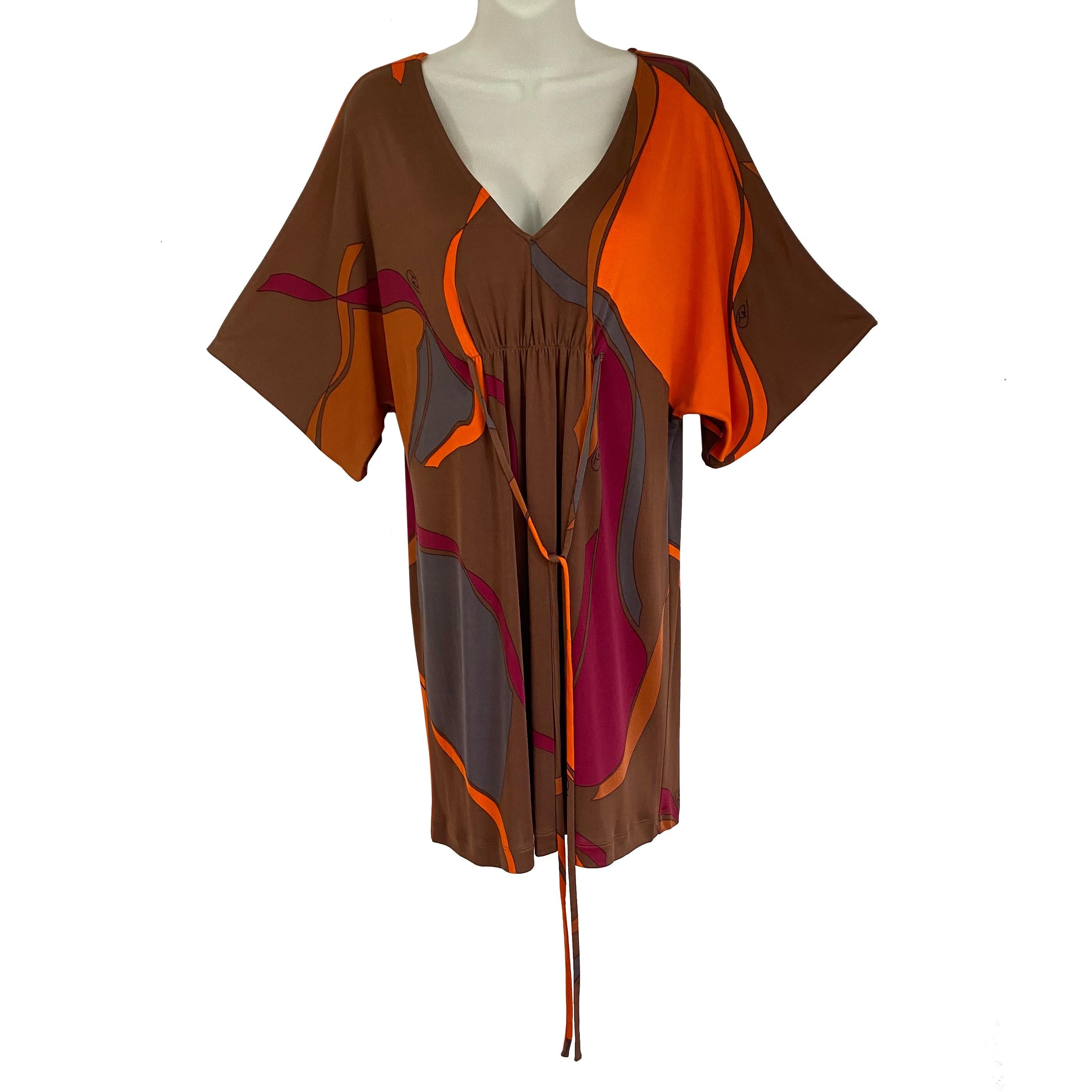 Women's Flora Kung Boho Mini Orange Print Silk caftan NWT For Sale