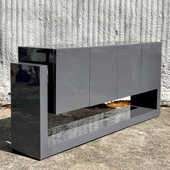 Boho Custom Slab Lucite Lacquered Wood Credenza