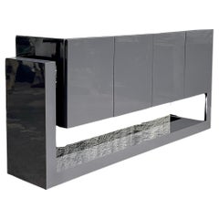 Boho Custom Slab Lucite Lacquered Wood Credenza