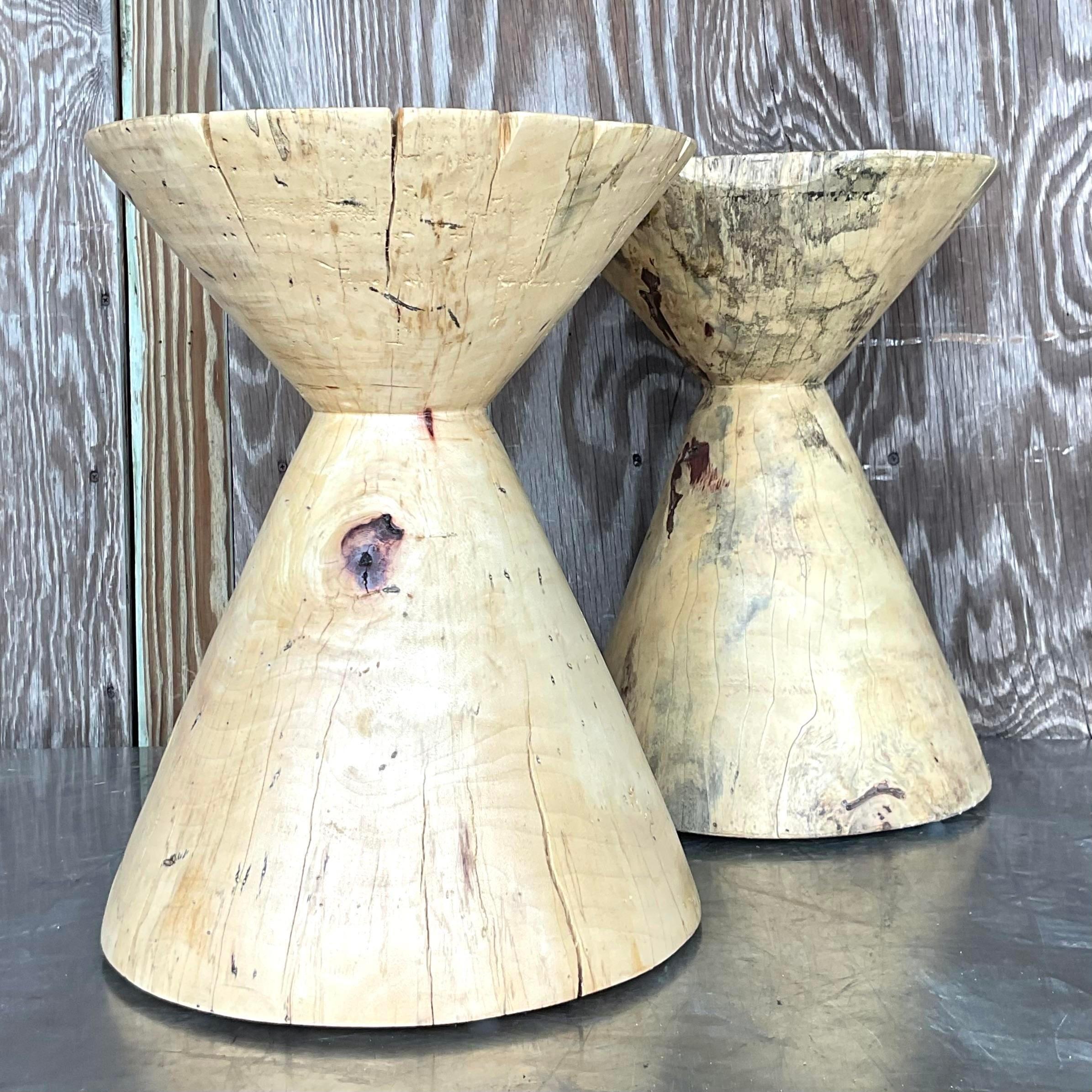 Philippine Boho Cut Trunk Drinks Tables - Set of Two For Sale