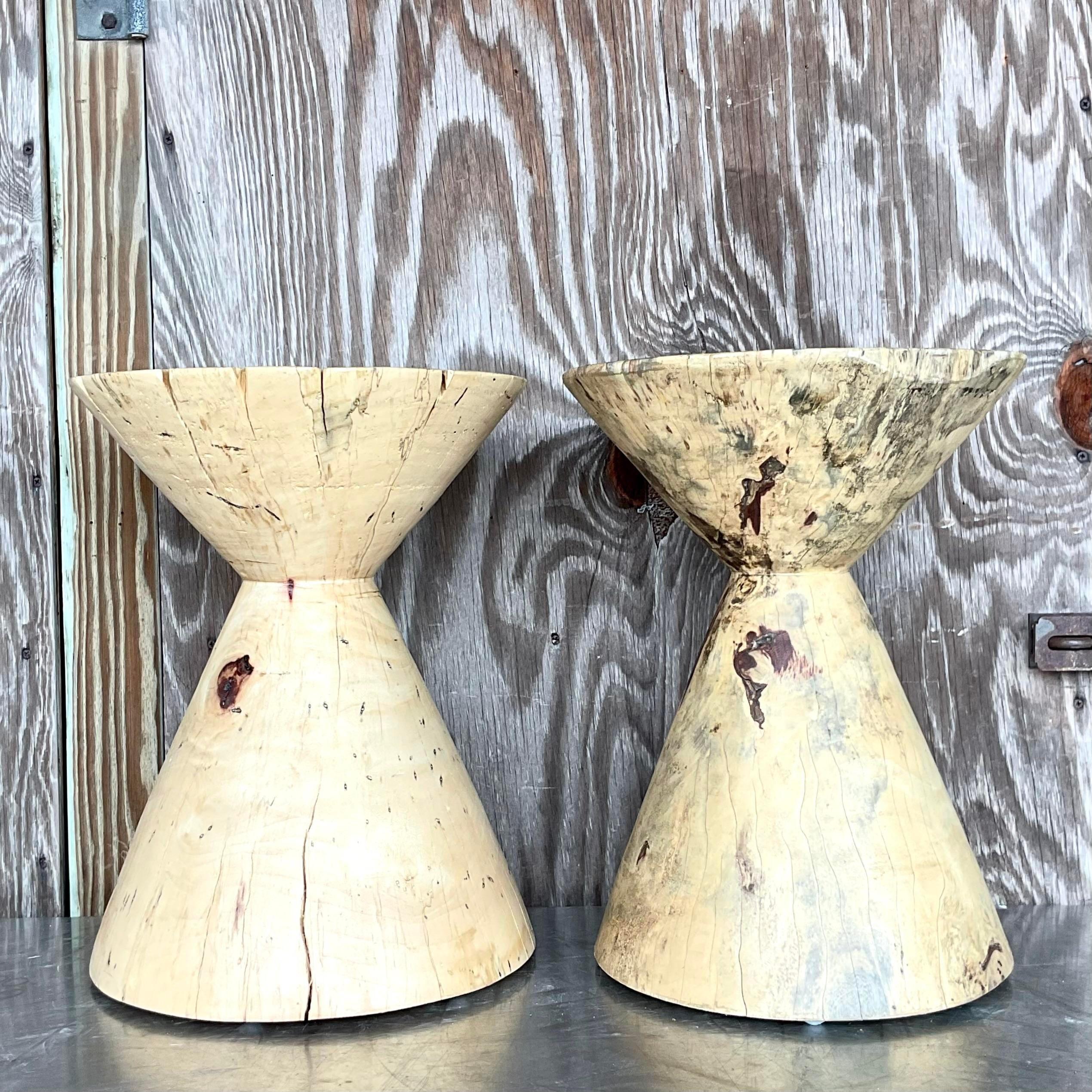 Contemporary Boho Cut Trunk Drinks Tables - Set of Two For Sale