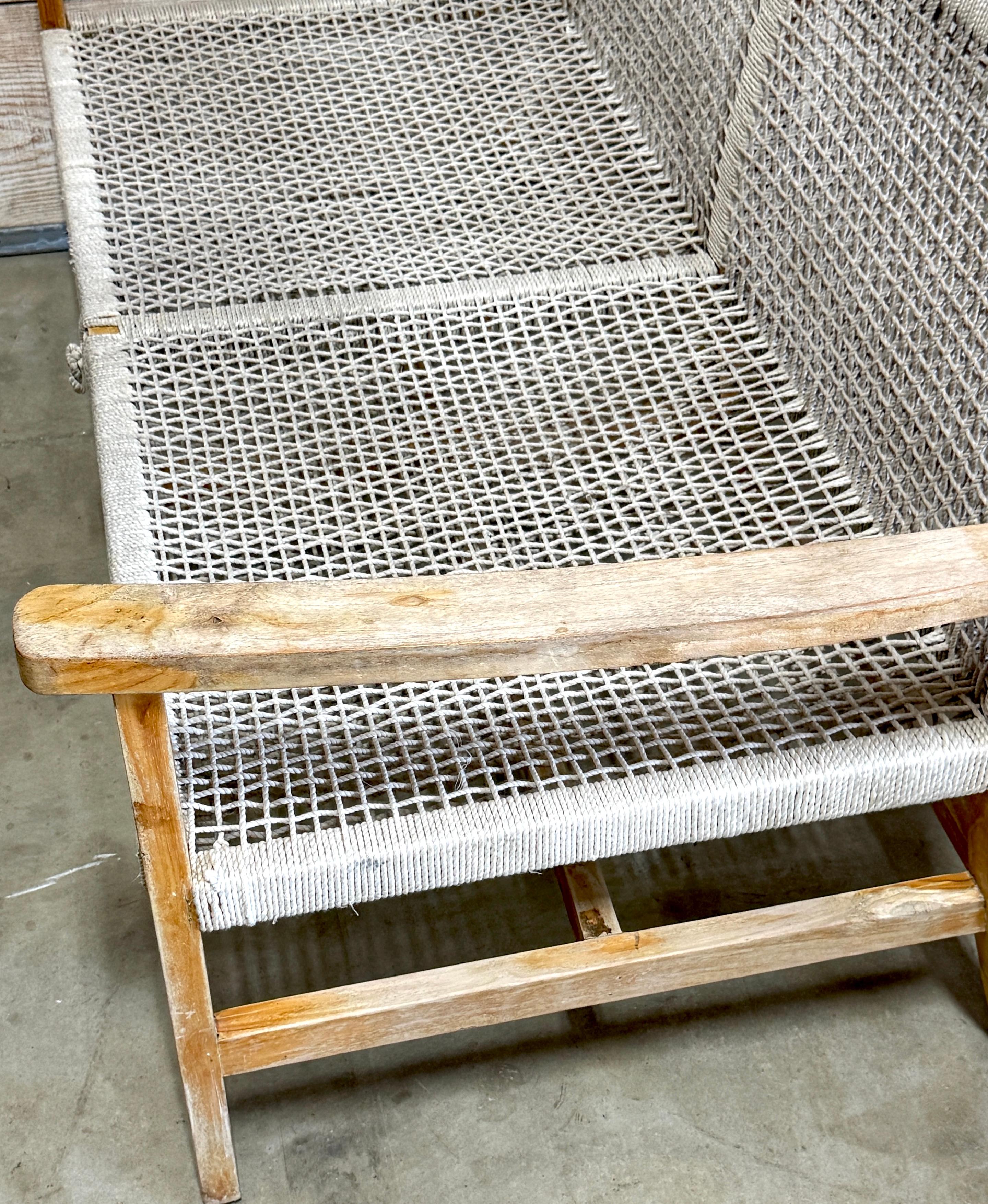 Sofá Boho Danés Moderno de Teca Blanqueada y Cuerda Tejida en venta 6