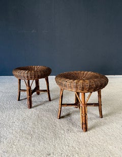 Sgabelli bassi in bambù e rattan in stile boho, Italia, anni ’60