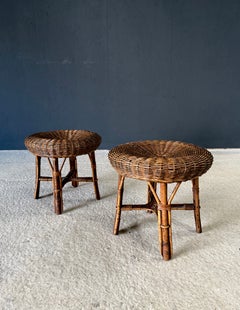 Sgabelli bassi in bambù e rattan in stile boho, Italia, anni ’60