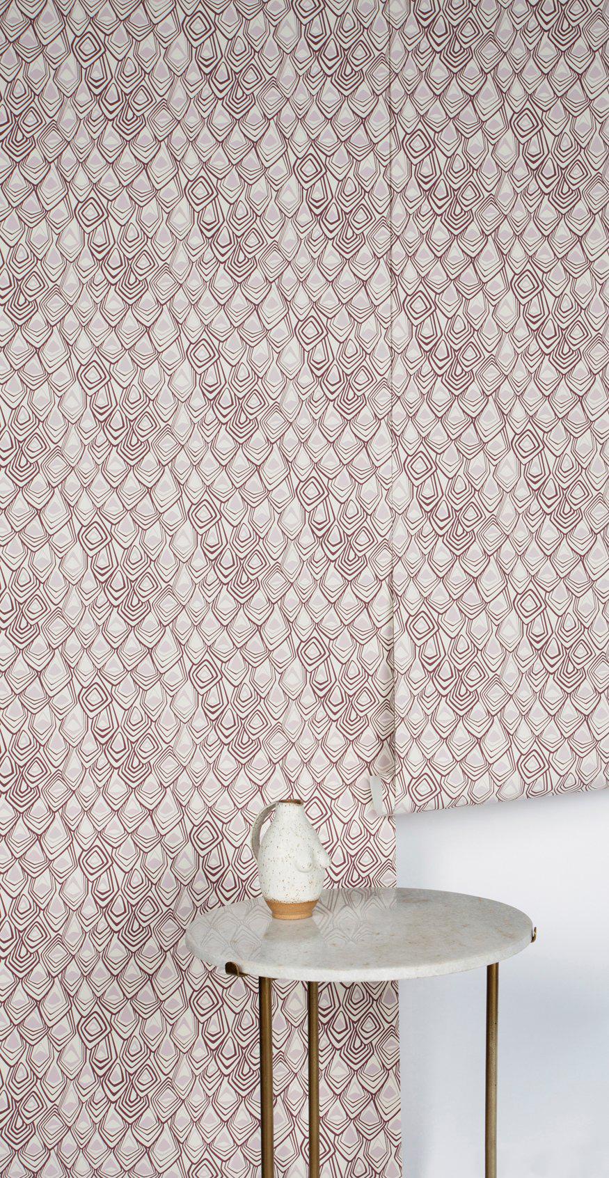 Modern Boho Diamond Screen Printed Wallpaper in Mauve and Clay on Snow For Sale