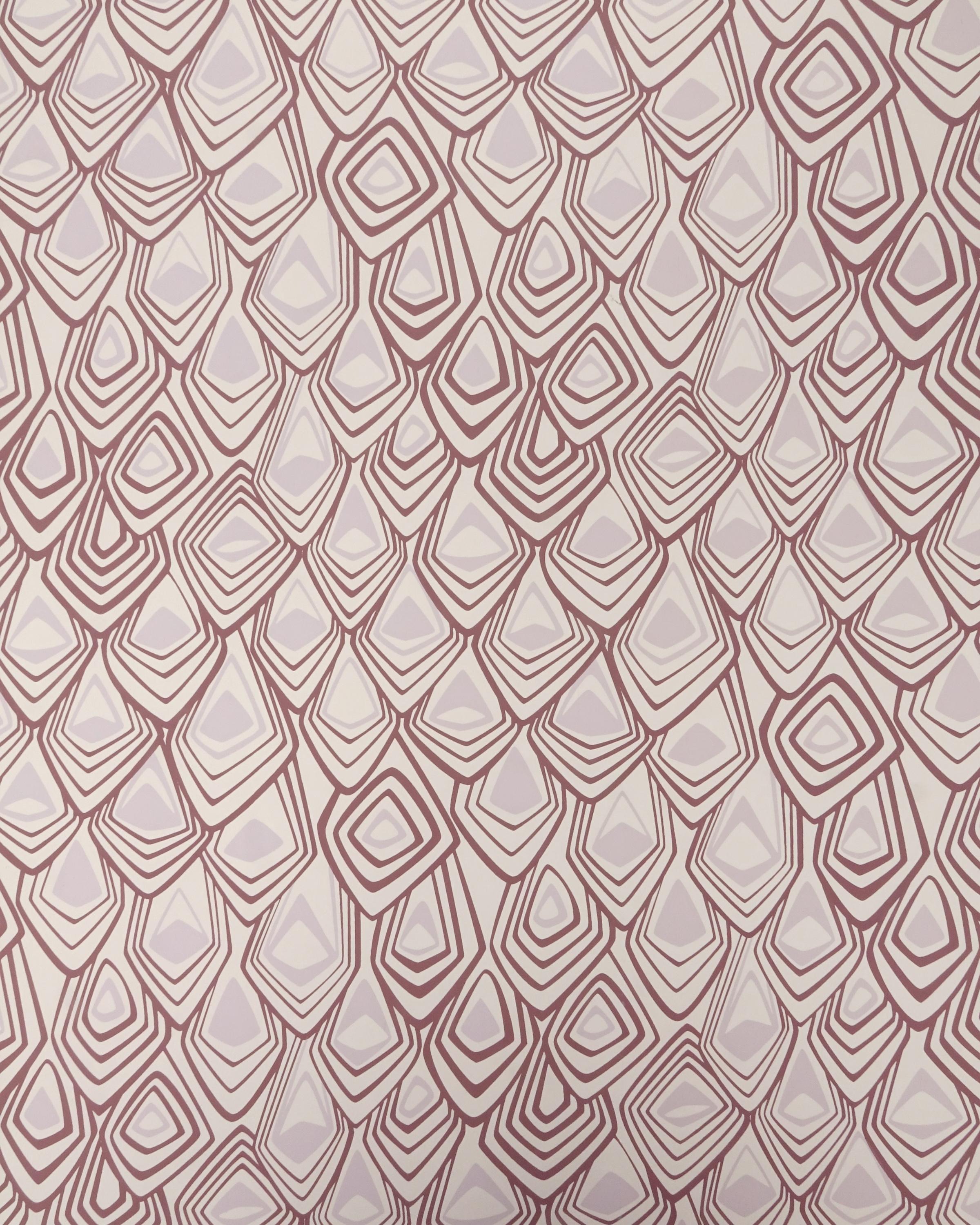 Michele Varian's Boho Diamond wallpaper is a modern design with a scale like pattern creating an undulating texture on your walls. The tone on tone dark lilac and clay on an off-white, crème background and add warmth to a room.

We stock 30 foot