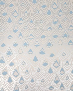 Papier peint sérigraphié Boho Diamond en argent métallique et bleu fée sur neige