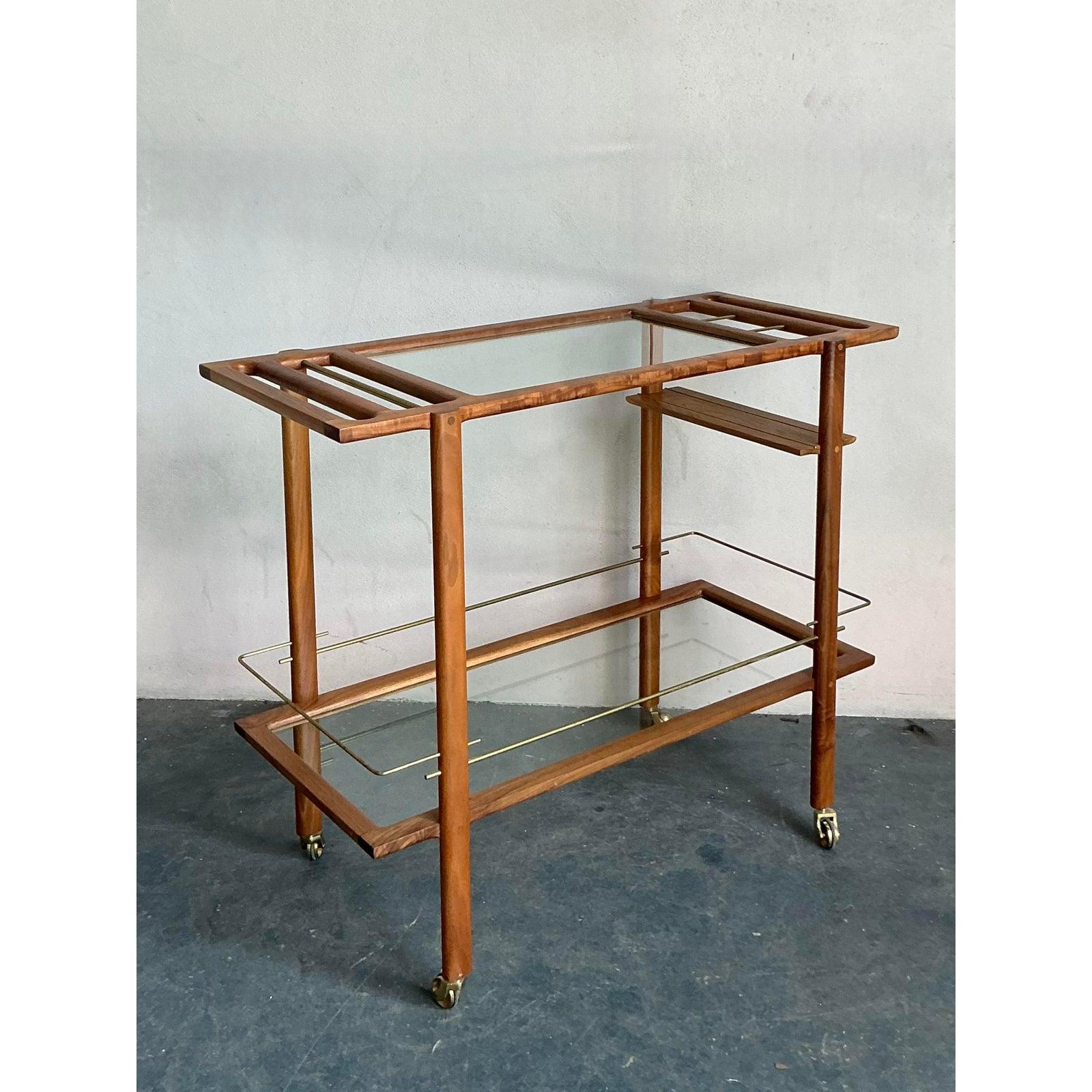 Mid-Century Modern Boho Earl Polished Teak Bar Cart For Sale