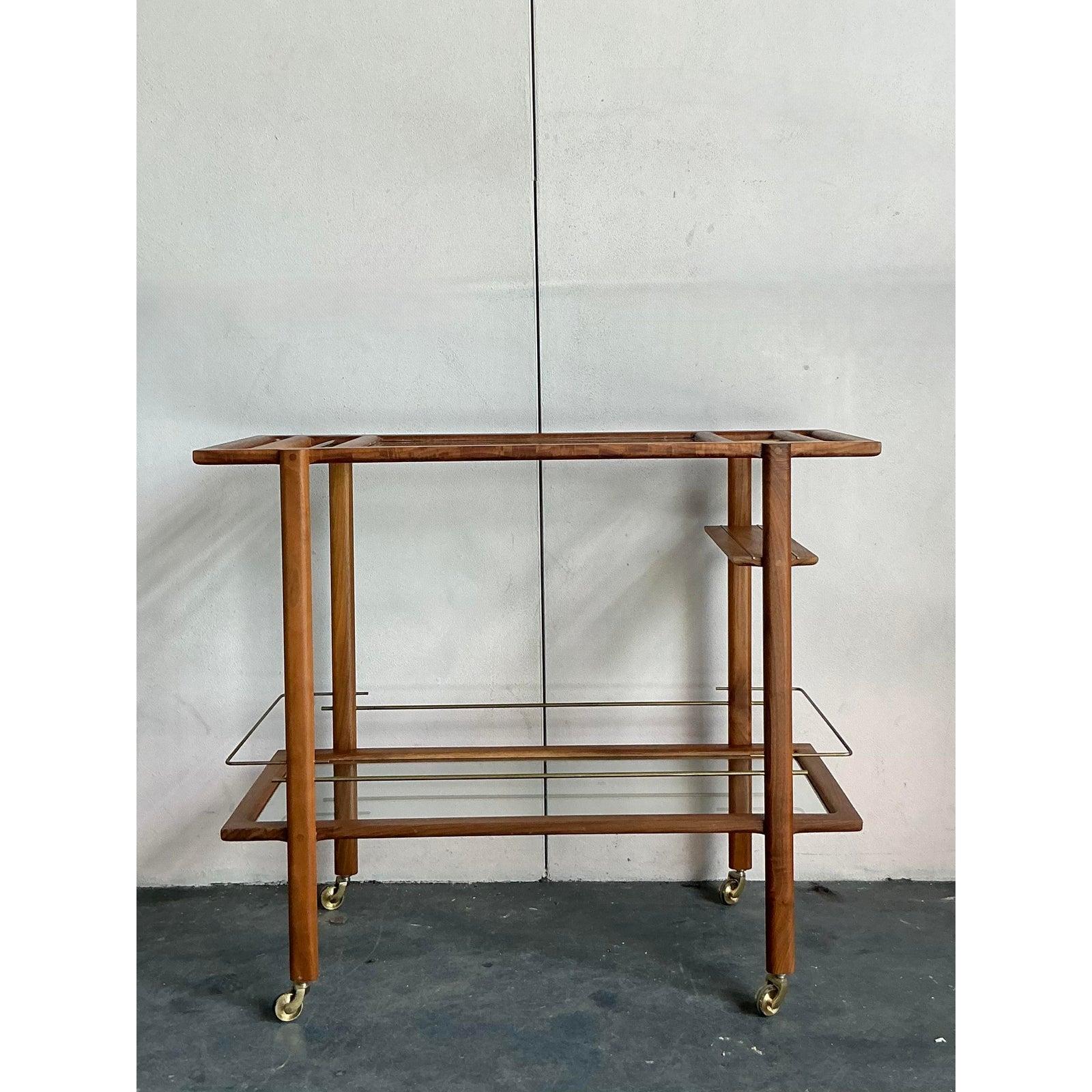 Boho Earl Polished Teak Bar Cart In Good Condition For Sale In West Palm Beach, FL