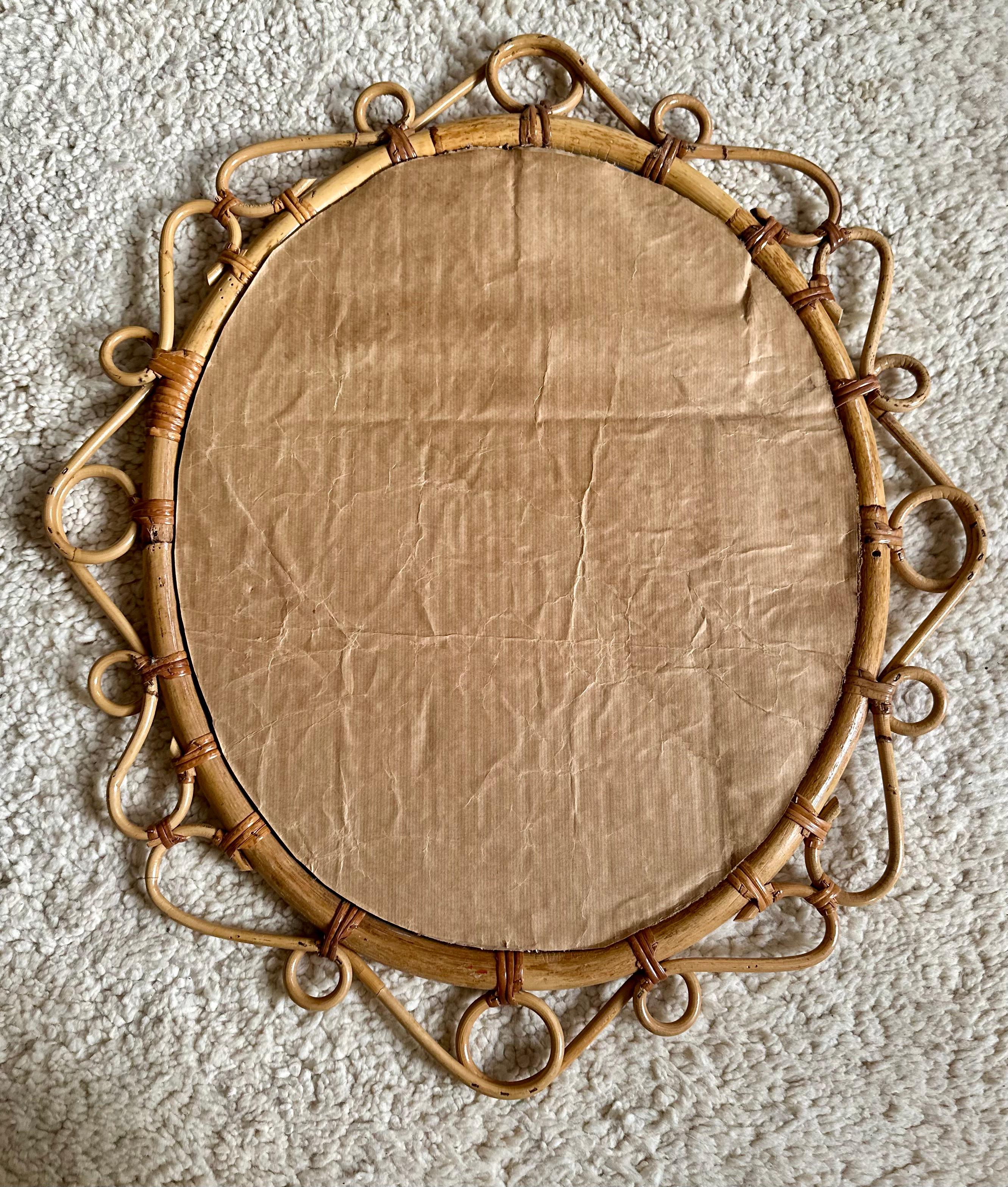 Boho Elegance Meets Timeless Trends: 1960s Rattan Mirror from France  For Sale 4