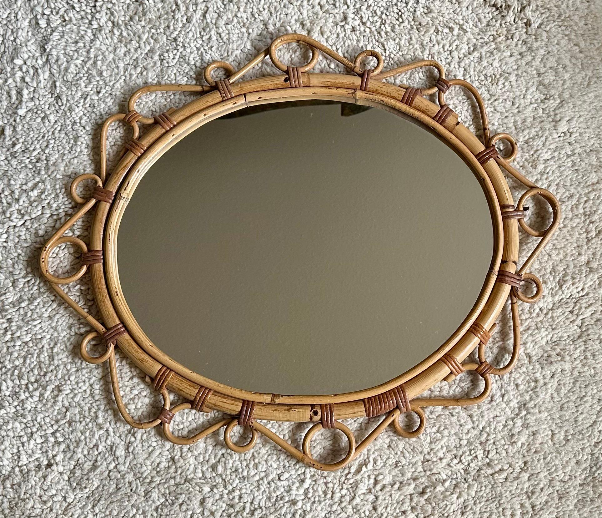Bohemian Boho Elegance Meets Timeless Trends: 1960s Rattan Mirror from France  For Sale