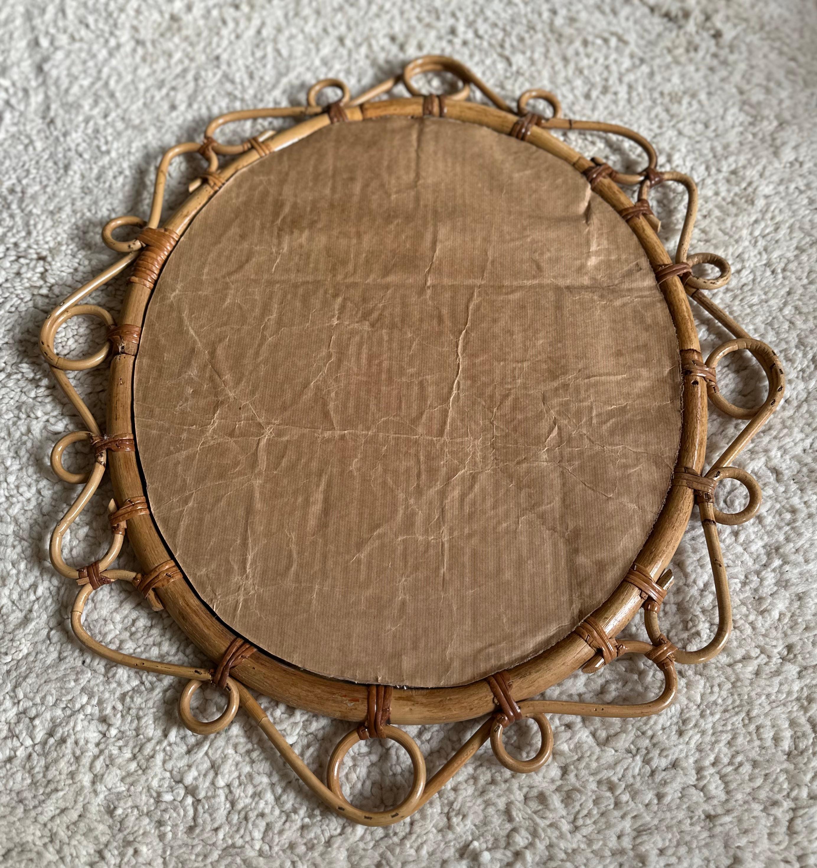 Boho Elegance Meets Timeless Trends: 1960s Rattan Mirror from France  For Sale 3