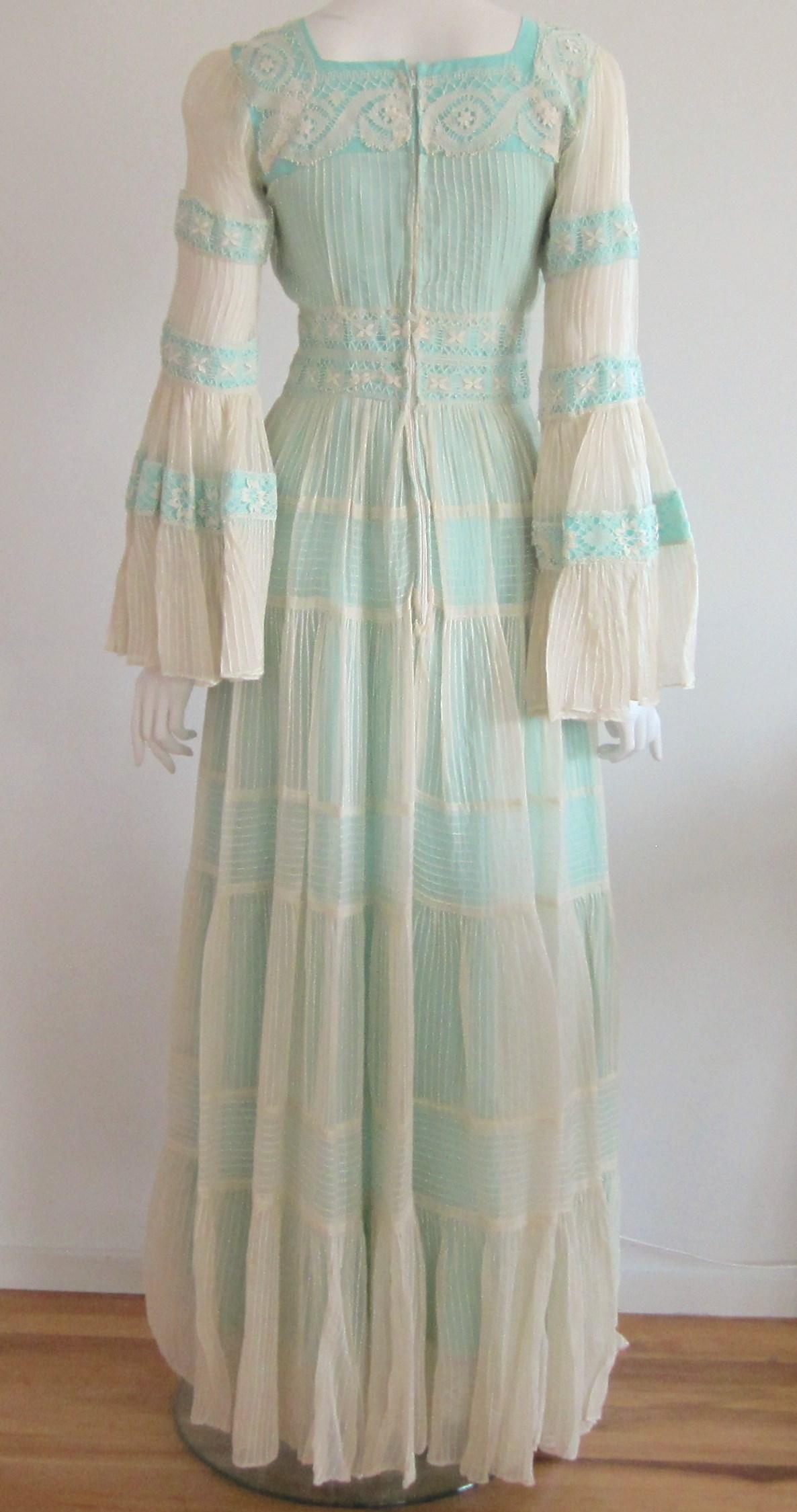 1960s Maxi Dress  - Early 1970s cottagecore Blue  For Sale 2