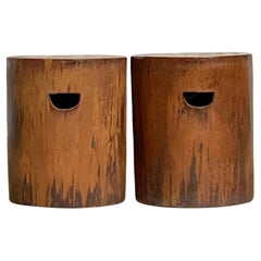 Boho Glazed Ceramic Low Stools - a Pair