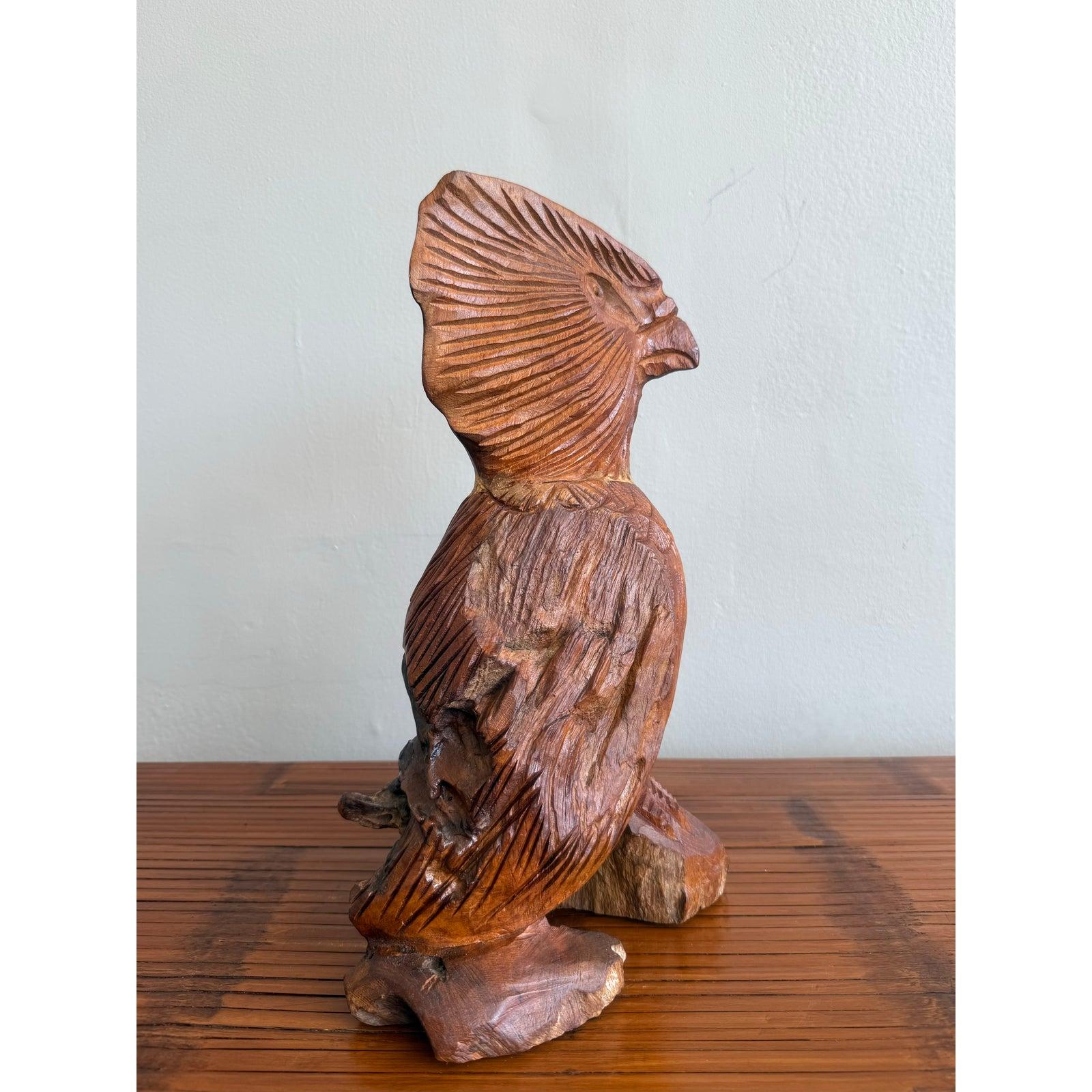 Artisanat Sculpture Boho en bois, sculptée à la main, représentant un hibou en vente