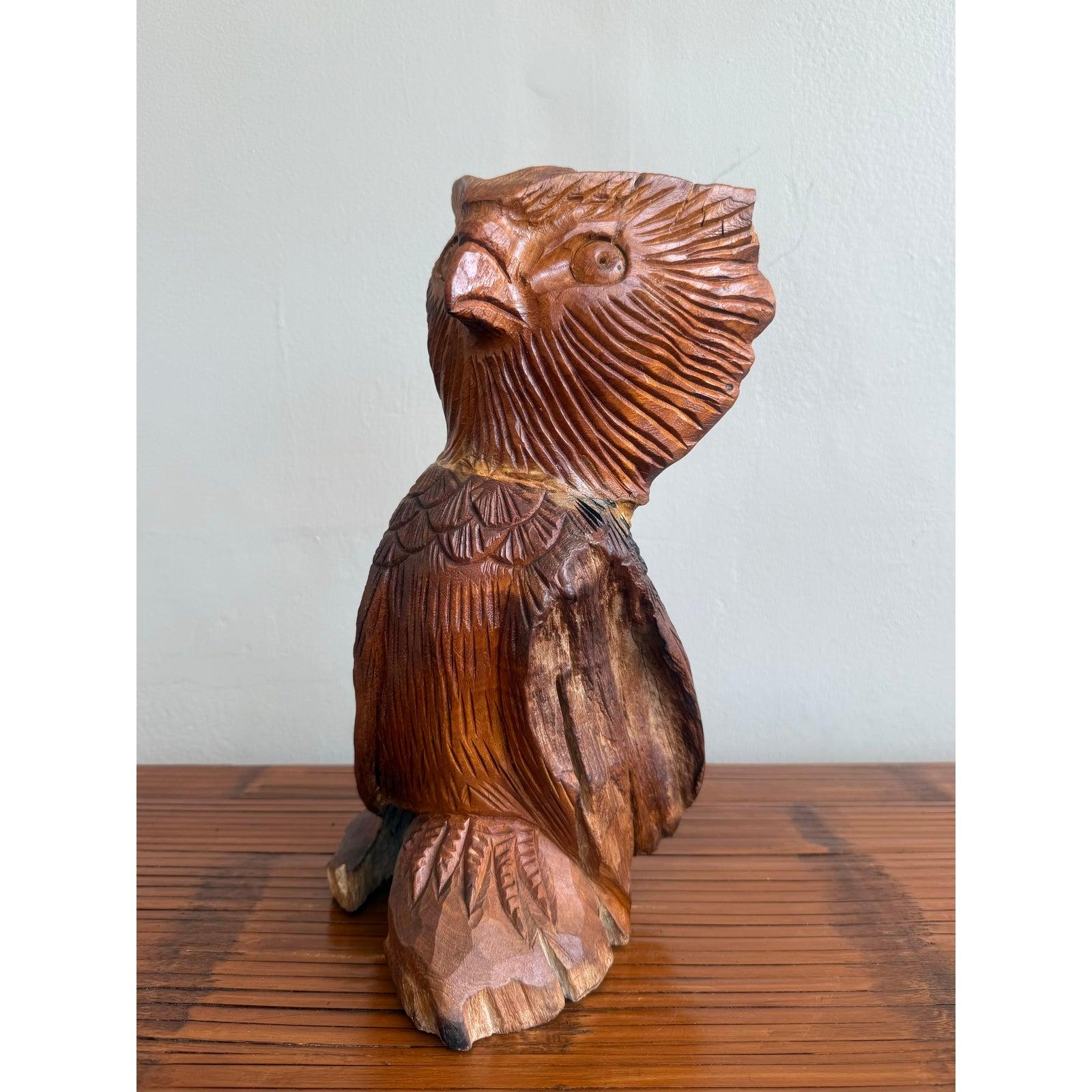 20ième siècle Sculpture Boho en bois, sculptée à la main, représentant un hibou en vente