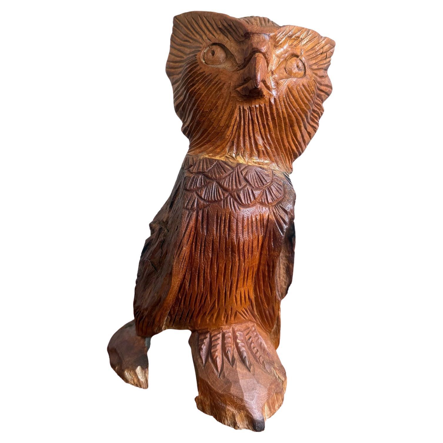 Boho Handgeschnitzte Holzskulptur Eule