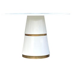 Boho Lacquered Center Hall Table With Double Brass Bands
