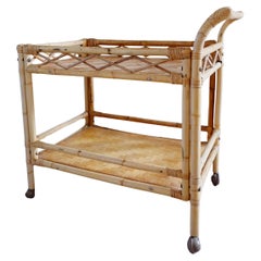 Boho large bamboo rectangular serving trolley drinks bar cart