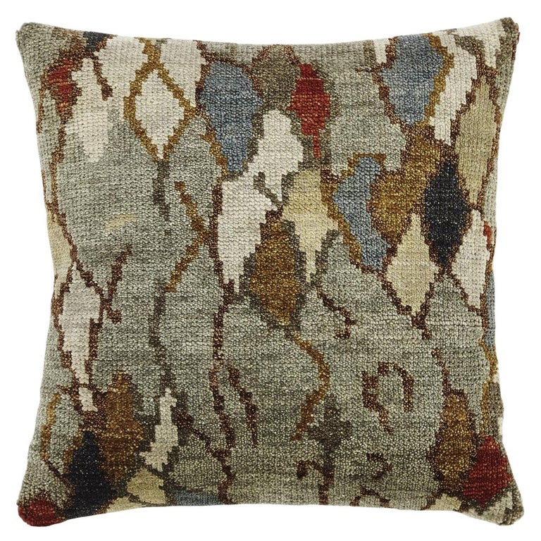 Boho Linen Gray Decorative Throw Pillow For Sale at 1stDibs